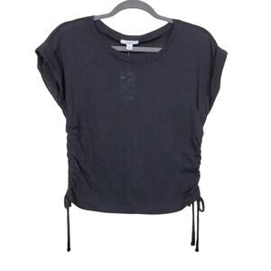 Bar III Cropped Cotton Top Womens Size S Black Side Drawstring NEW